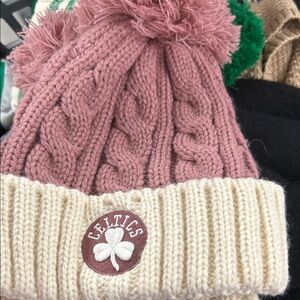 Women’s Celtics beanie hat Pink and Cream Knit Beanie